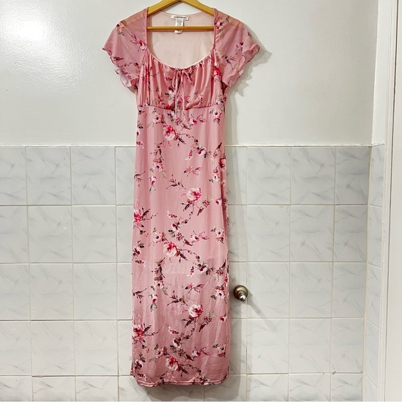Vintage Caution To The Wind M Pink Floral Babydoll Flutter Sleeve Y2K Midi Dress - Picture 1 of 8